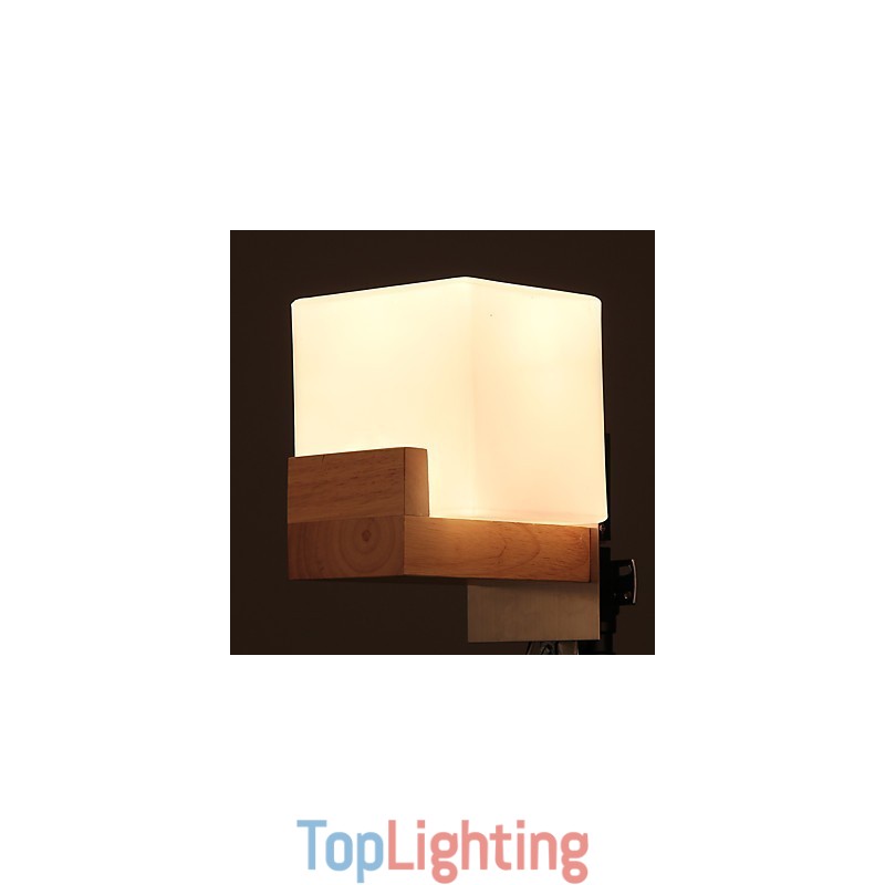 Simple Wall Lamp Bedside Desk Lamp With Glass Shade and Solid Wood for Bedroom Dresser Living Room Baby Room College Dorm Coffee Table Bookcas