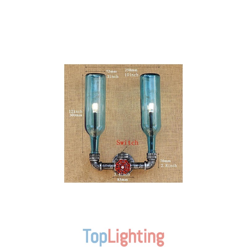 Retro Industrial Wind Switch Water Bottle Wall Lamp Wall Light Blue