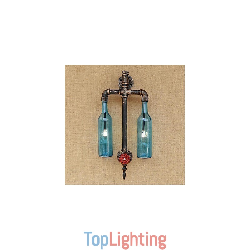 American Themed Restaurant Bar Iron With Switch Water Pipe Wine Bottle Wall Lamp Blue
