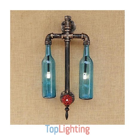 American Themed Restaurant Bar Iron With Switch Water Pipe Wine Bottle Wall Lamp Blue American Themed Restaurant Bar Iron With Switch Water Pipe Wine Bottle Wall Lamp Blue