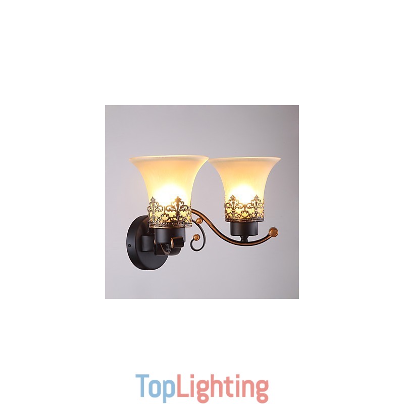 Double Head Amercian Countryside Vintage Metal with Glass Wall Lamp for the Canteen Room Living Room Entry Foyer Decorate Wall Lamp
