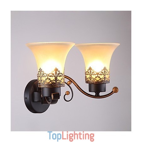 Double Head Amercian Countryside Vintage Metal with Glass Wall Lamp for the Canteen Room Living Room Entry Foyer Decorate Wall Lamp Double Head Amercian Countryside Vintage Metal with Glass Wall Lamp for the Canteen Room Living Room Entry Foyer Decorate Wall Lamp