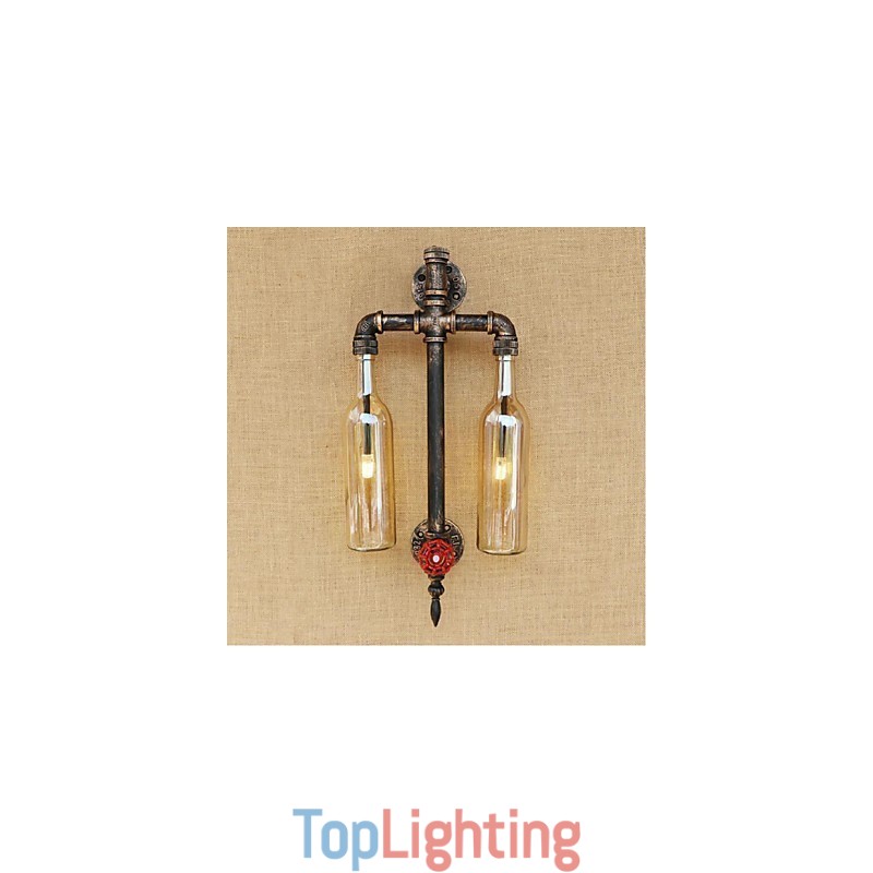 American Themed Restaurant Bar Iron With Switch Water Pipe Wine Bottle Wall Lamp Amber