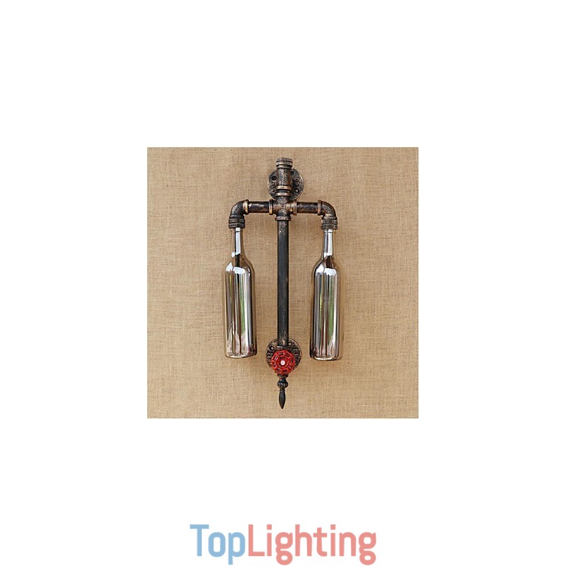 American Themed Restaurant Bar Iron With Switch Water Pipe Wine Bottle Wall Lamp Gray
