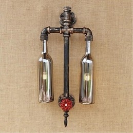 American Themed Restaurant Bar Iron With Switch Water Pipe Wine Bottle Wall Lamp Gray