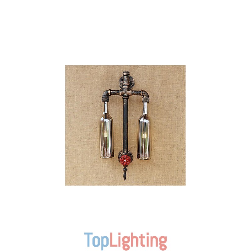 American Themed Restaurant Bar Iron With Switch Water Pipe Wine Bottle Wall Lamp Gray
