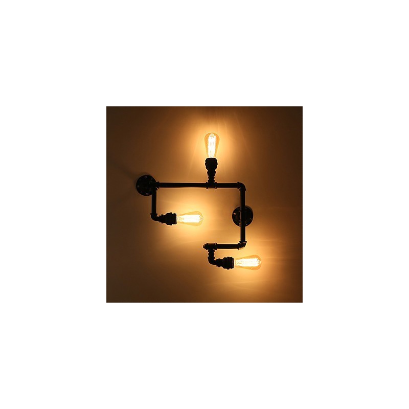 Vintage Industrial Pipe Wall Lights Black Creative Lights Restaurant Cafe Bar Decoration lighting With 3 Light Painted Finish