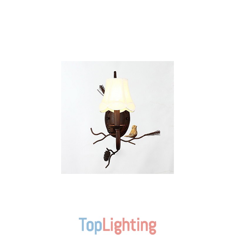 North Amercian Vintage Metal with Resin Bird and Pine Cone Wall Lamp Fit for the Living Room Dining Room Wall Light