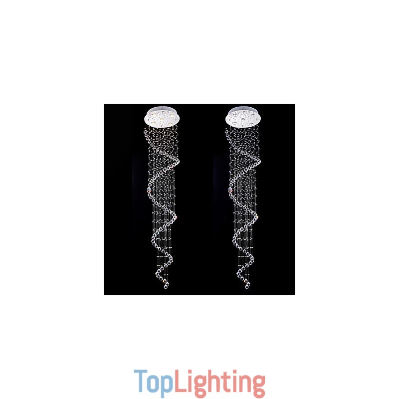 Crystal Pendant Light Chandelier Lighting 5 Lights Silver Canpoy Clear K9 Crystal Helix Ceiling Lamps