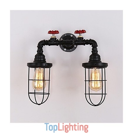 2 Heads Retro Industrial Pipe Wall Lights Simple Loft Black Birdcage Metal Dining Room Kitchen Bar Cafe Decoration lighting