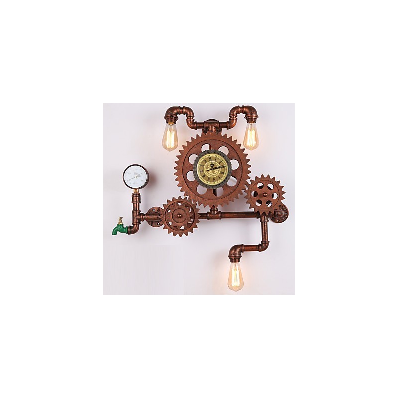 Vintage Industrial Pipe Wall Lights Wood Gear Shape Creative turnable Lights Restaurant Cafe Bar Decoration lighting