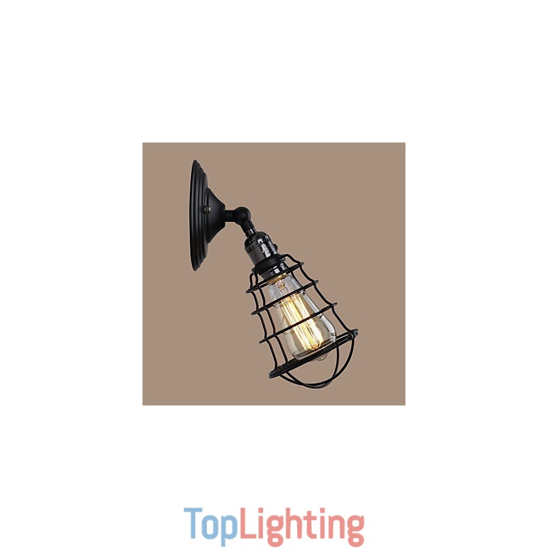 With switch Vintage 1 Light Industrial Black Metal Cage Loft Wall Lamp Living Room Dining Room Hallway Cafe Bars Bar Wall Sconce