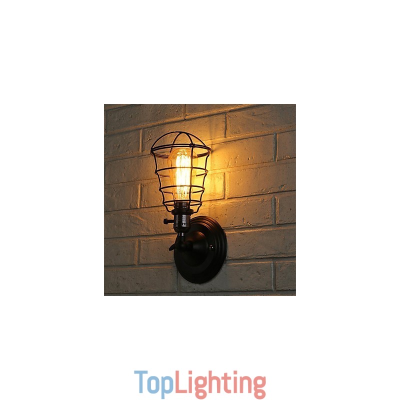 With switch Vintage 1 Light Industrial Black Metal Cage Loft Wall Lamp Living Room Dining Room Hallway Cafe Bars Bar Wall Sconce
