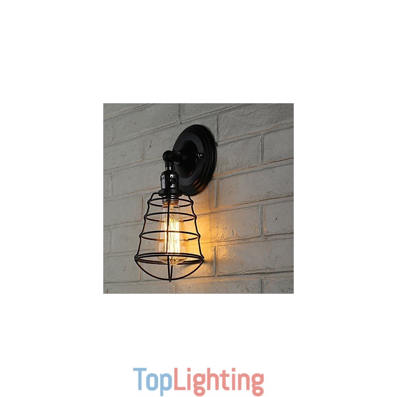 With switch Vintage 1 Light Industrial Black Metal Cage Loft Wall Lamp Living Room Dining Room Hallway Cafe Bars Bar Wall Sconce