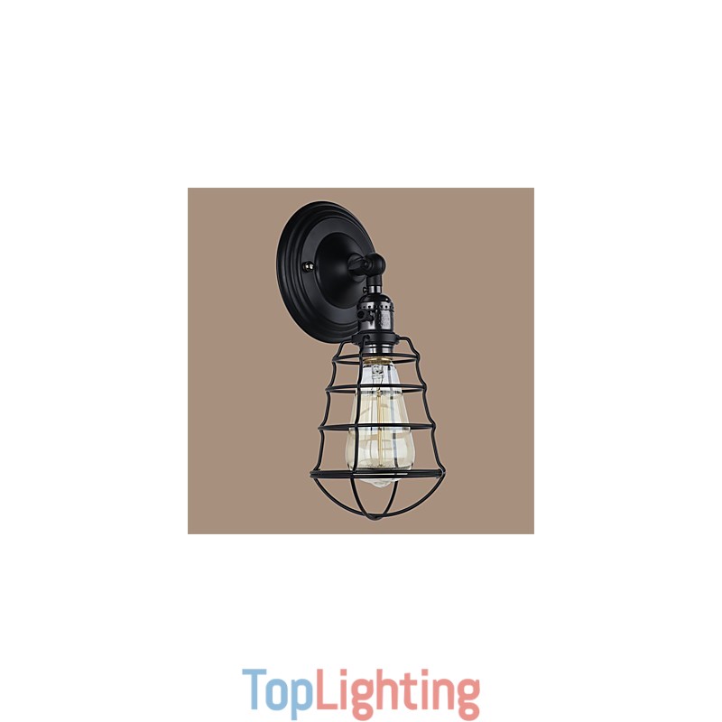 With switch Vintage 1 Light Industrial Black Metal Cage Loft Wall Lamp Living Room Dining Room Hallway Cafe Bars Bar Wall Sconce