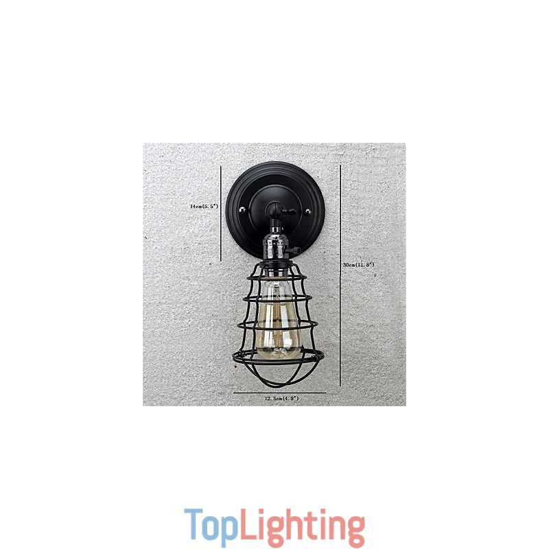 With switch Vintage 1 Light Industrial Black Metal Cage Loft Wall Lamp Living Room Dining Room Hallway Cafe Bars Bar Wall Sconce