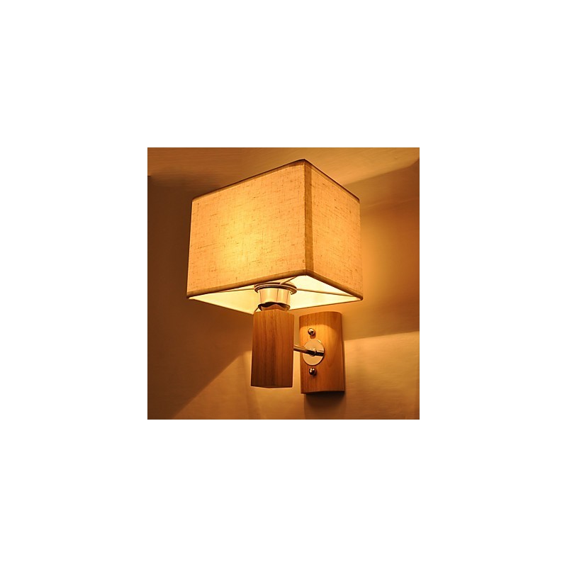 Simple Wall Lamp Bedside Desk Lamp With Fabric Shade and Solid Wood for Bedroom Dresser Living Room Baby Room