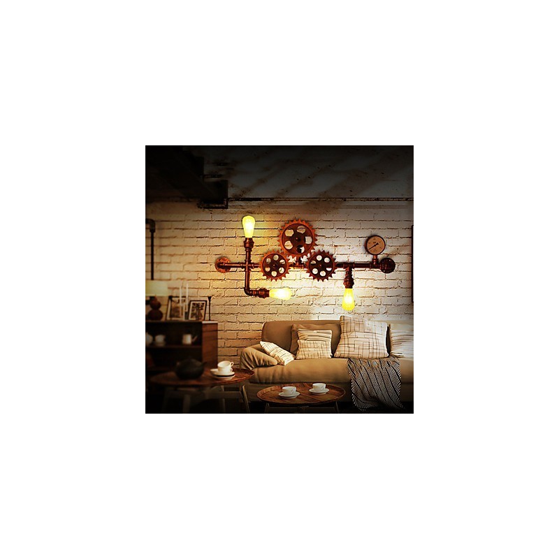 Vintage Industrial Pipe Wall Lights Wood Helm Shape Creative turnable Lights Restaurant Cafe Bar Decoration lighting