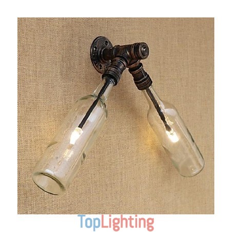 Retro American Village Creative Industry Wind Designer Water Bottle Wall Lamp Wall Light Blue Transparent Retro American Village Creative Industry Wind Designer Water Bottle Wall Lamp Wall Light Blue Transparent