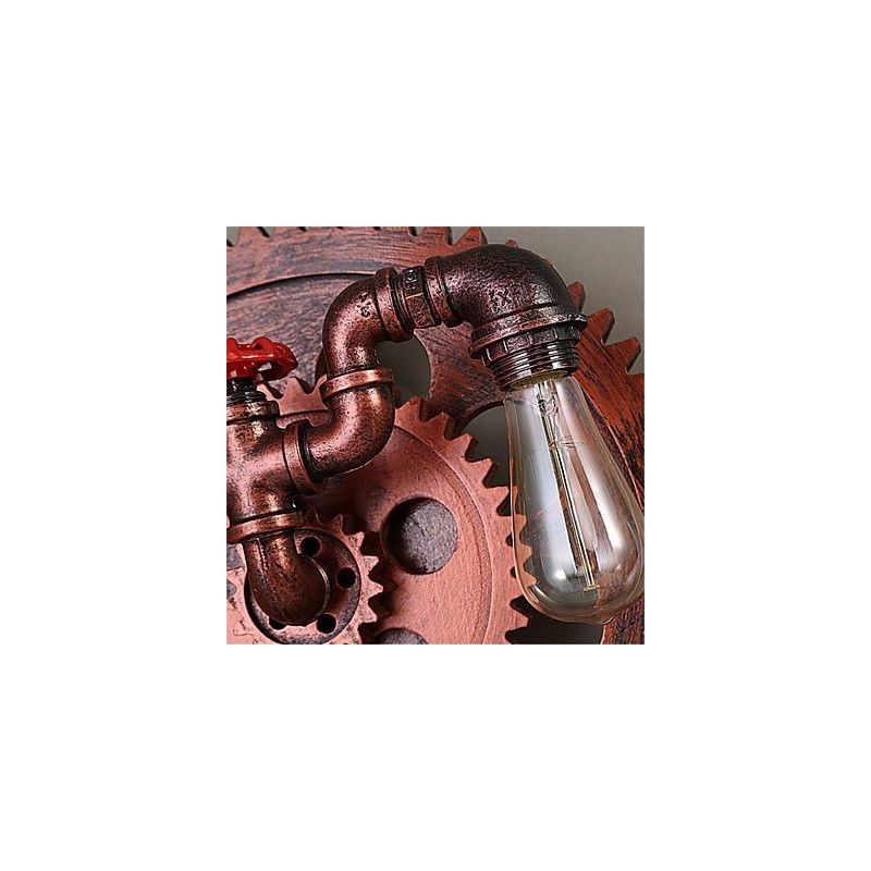 2 Heads Vintage Industrial Wall Lights Wood Gear Shape Lights Restaurant Cafe Bar Decoration Wall Sconces