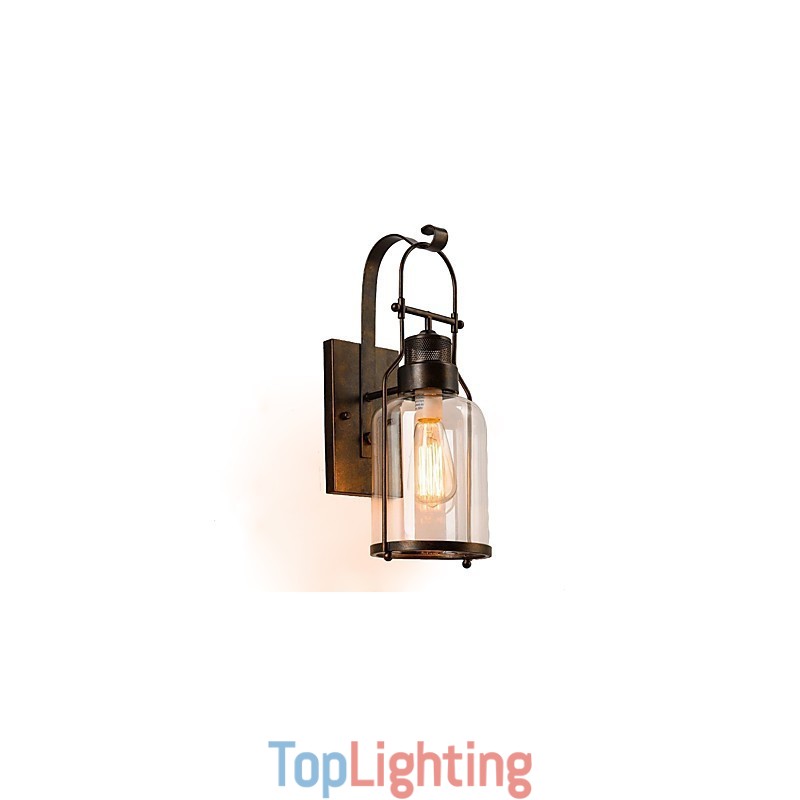 Retro Industrial Loft Lantern 1 Light Wall Sconce with Clear Glass