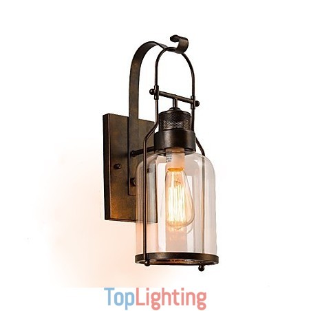 Retro Industrial Loft Lantern 1 Light Wall Sconce with Clear Glass Retro Industrial Loft Lantern 1 Light Wall Sconce with Clear Glass