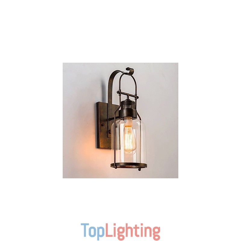 Retro Industrial Loft Lantern 1 Light Wall Sconce with Clear Glass
