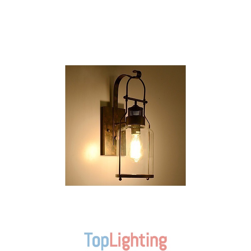 Retro Industrial Loft Lantern 1 Light Wall Sconce with Clear Glass