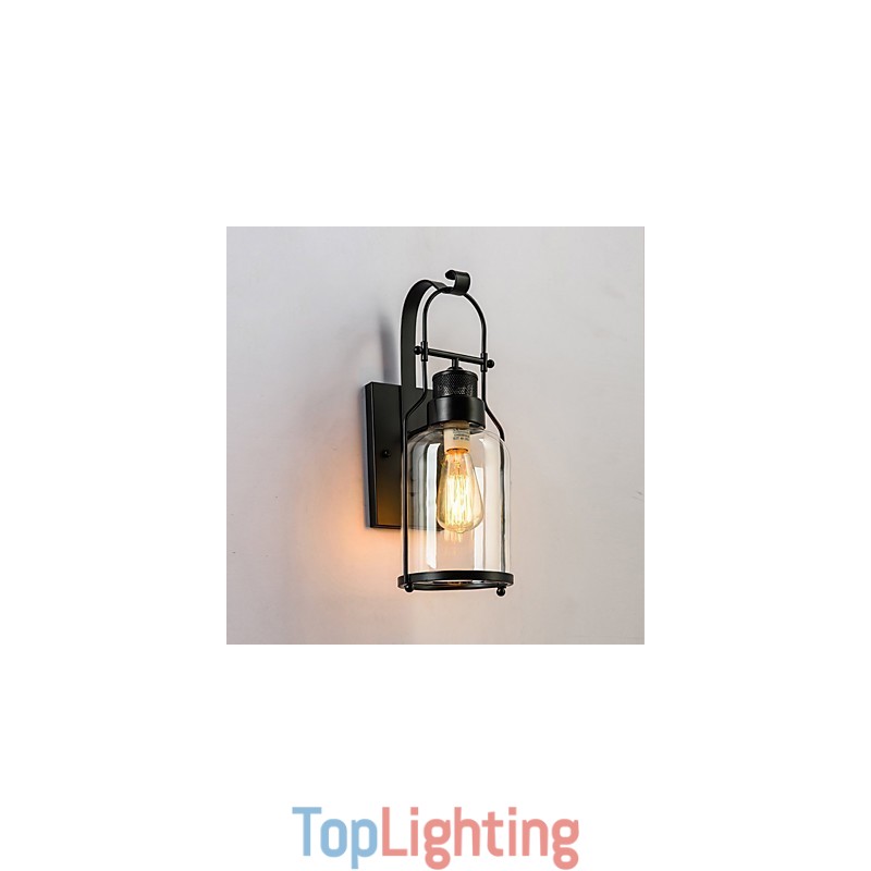 Retro Industrial Loft Lantern 1 Light Wall Sconce with Clear Glass
