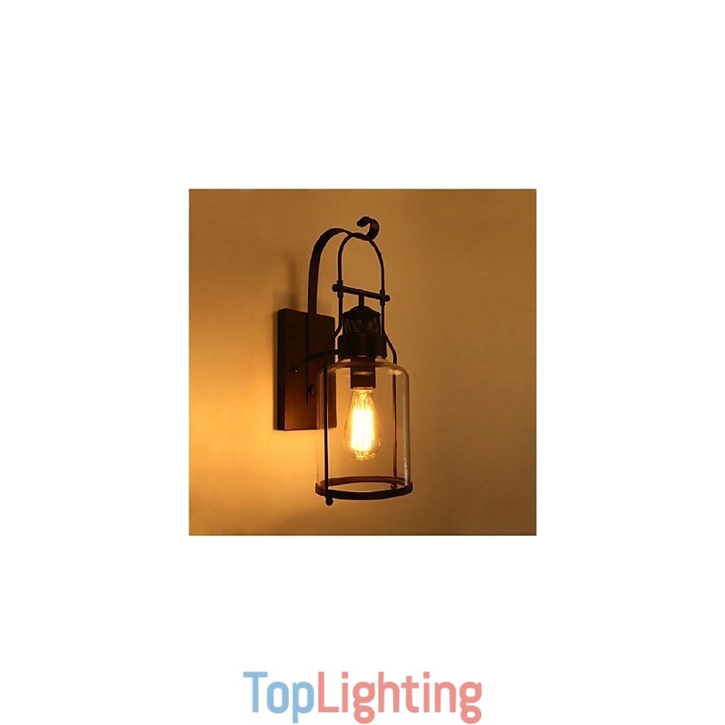 Retro Industrial Loft Lantern 1 Light Wall Sconce with Clear Glass