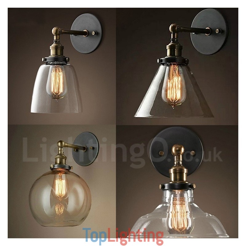 1 Light Rustic Lodge Bedroom Wall Light with Glass Shade