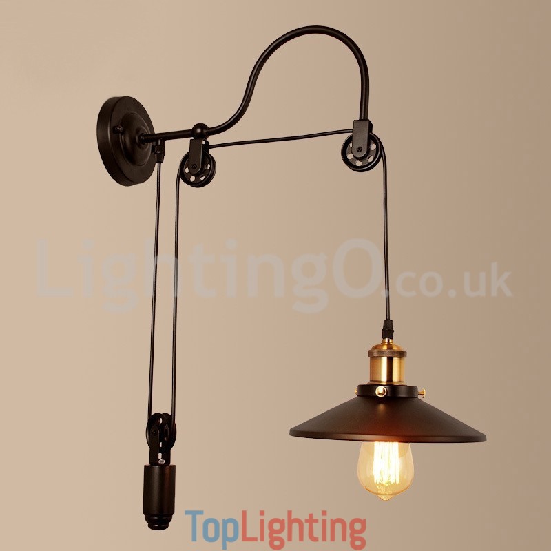 Retro Flush Mounted Wall Lights Aisle Bar Cafe Bedroom Study Loft Pulley Wall Lamp