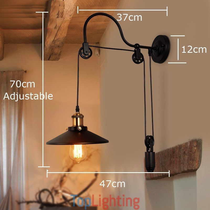 Retro Flush Mounted Wall Lights Aisle Bar Cafe Bedroom Study Loft Pulley Wall Lamp