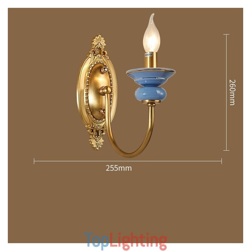 100% Pure Brass Luxurious Rustic Retro Vintage Brass Ceramics 1 Light Candle Wall Light Special for Hotel Office Showroom Living Room Dinning Room