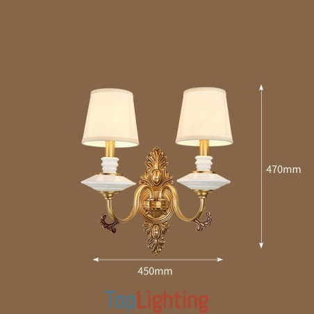 100% Pure Brass Luxurious Rustic Retro Vintage Brass Ceramics 2 Light Candle Wall Light with Fabric Shades Special for Hotel Office Showroom Living Room Dinning Room 100% Pure Brass Luxurious Rustic Retro Vintage Brass Ceramics 2 Light Candle Wall Light with Fabric Shades Special for Hotel Office Showroom Living Room Dinning Room