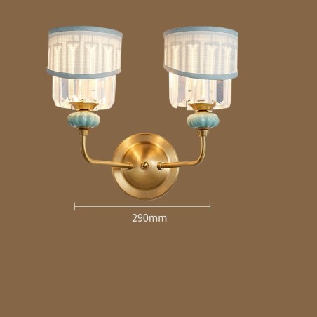 Pure Brass Luxurious Rustic Retro Vintage Brass Ceramics 2 Light Candle Wall Light with Fabric and Crystal Shades Special for Hotel Office Showroom Living Room Dinning Room Pure Brass Luxurious Rustic Retro Vintage Brass Ceramics 2 Light Candle Wall Light with Fabric and Crystal Shades Special for Hotel Office Showroom Living Room Dinning Room