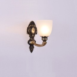 Pure Brass Luxurious Rustic Retro Vintage Brass 1 Light Candle Wall Light with Glass Shade Special for Hotel Office Showroom Living Room Dinning Room