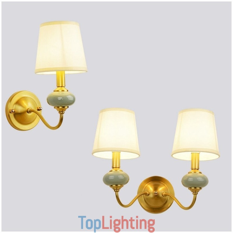 Pure Brass Luxurious Rustic Retro Vintage Brass Ceramics Candle Wall Light with Glass Shade Special for Hotel Office Showroom Living Room Dinning Room