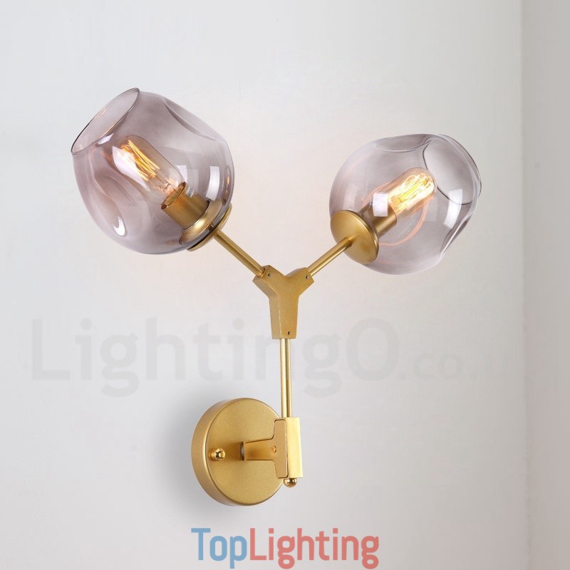 Rustic Retro Vintage Two Light Wall Light with Multi Colours Glass Shade Special for Hotel Office Showroom Living Room Bed Room