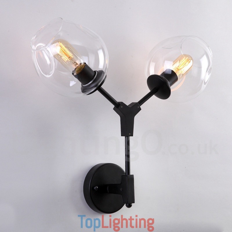 Rustic Retro Vintage Two Light Wall Light with Multi Colours Glass Shade Special for Hotel Office Showroom Living Room Bed Room