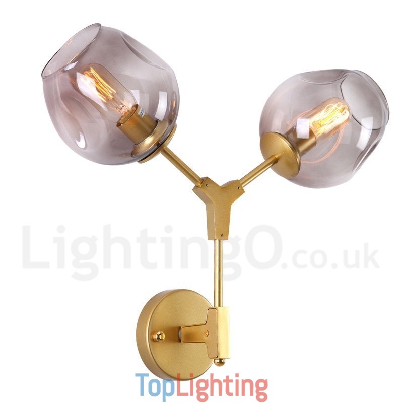 Rustic Retro Vintage Two Light Wall Light with Multi Colours Glass Shade Special for Hotel Office Showroom Living Room Bed Room