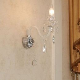 1 Light Matching Crystal Candle Retro Glass Wall Light