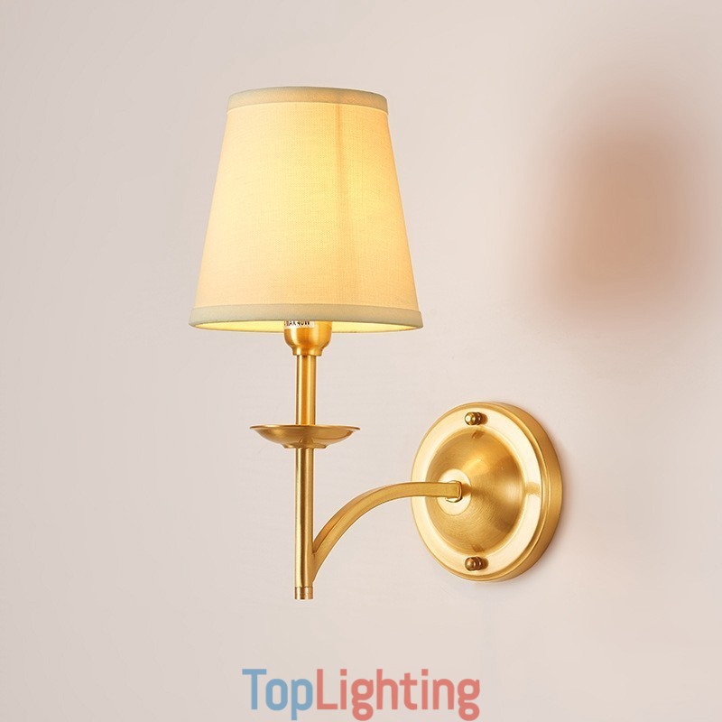 Pure Brass Luxurious Rustic Retro Vintage 1 Light Candle Wall Light with Fabric Shade Special for Hotel Bedroom Showroom Living Room Dinning Room