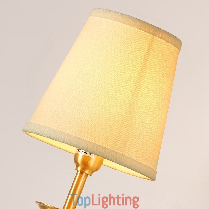 Pure Brass Luxurious Rustic Retro Vintage 1 Light Candle Wall Light with Fabric Shade Special for Hotel Bedroom Showroom Living Room Dinning Room