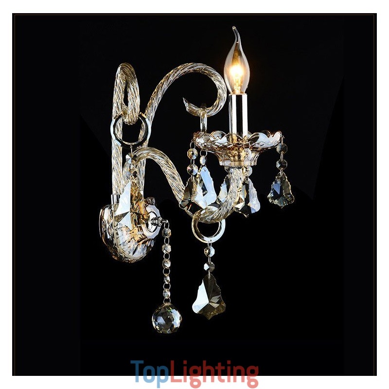 1 Light Matching Cognac Color K9 Crystal Candle Retro Glass Wall Light
