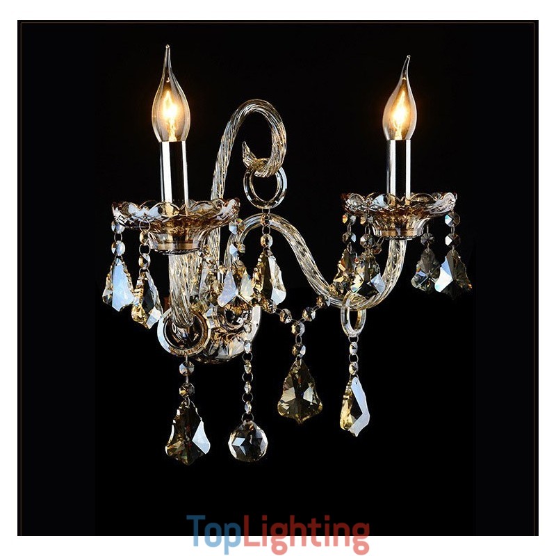 2 Light Matching Cognac Color K9 Crystal Candle Retro Glass Wall Light