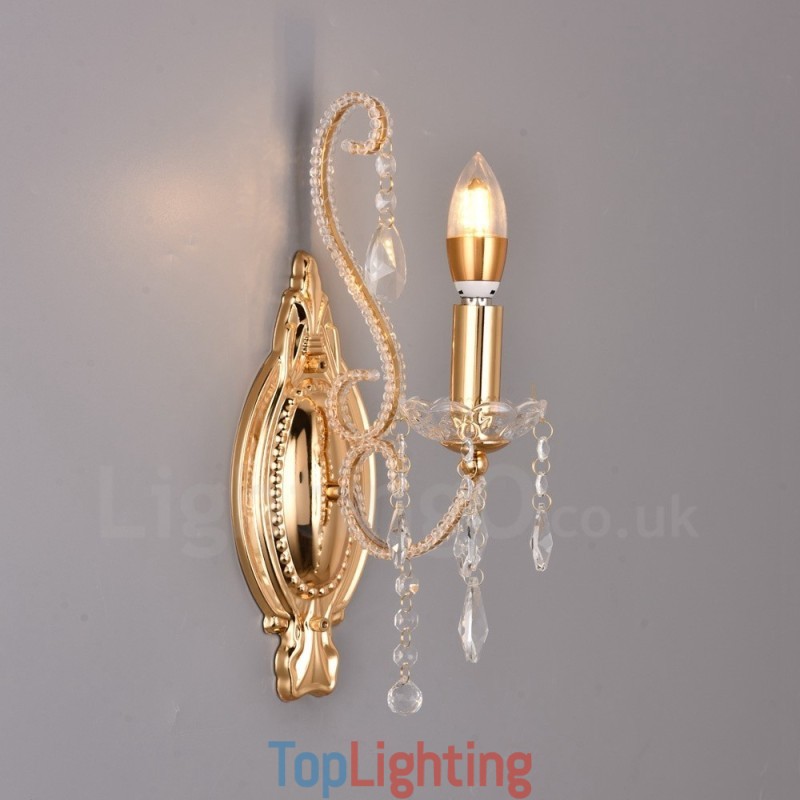 1 Light Gold Black American Style Crystal Wall Light for Living Room Dining Room Clothing Store Coffee Store Hotel