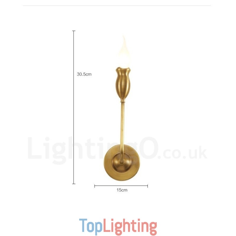 Pure Brass Luxurious Rustic Retro Vintage 1 Light Candle Wall Light Special for Hotel Bedroom Showroom Living Room Dinning Room