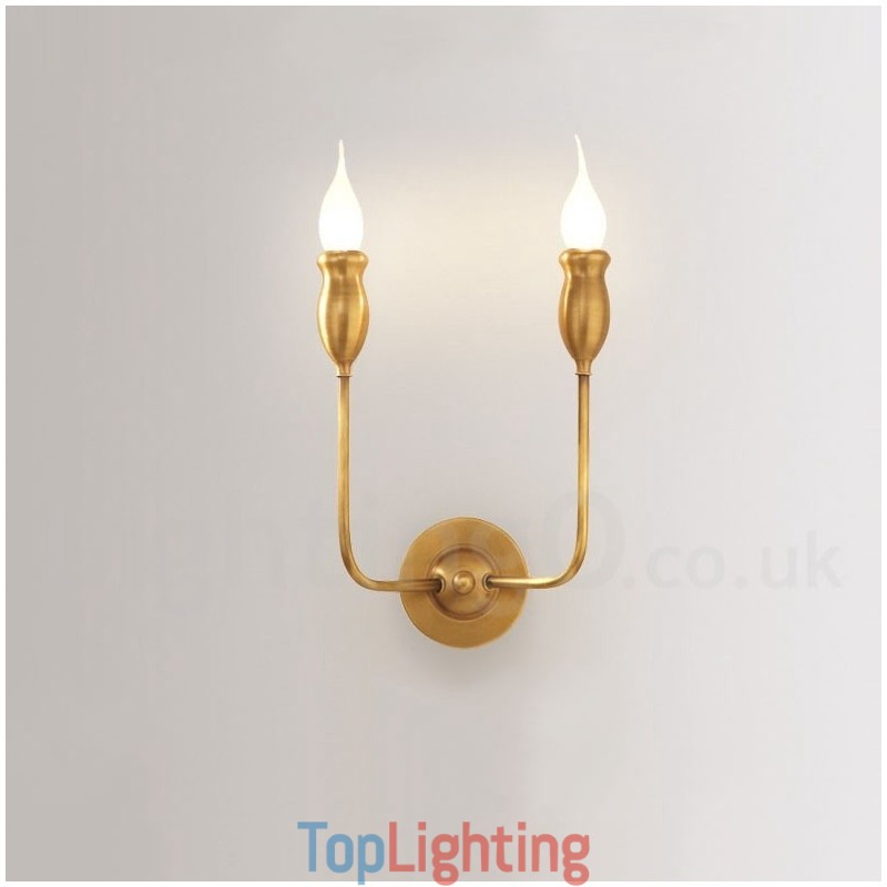 Pure Brass Luxurious Rustic Retro Vintage Brass 2 Light Candle Wall Light Special for Hotel Office Showroom Living Room Dinning Room