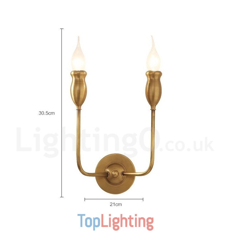 Pure Brass Luxurious Rustic Retro Vintage Brass 2 Light Candle Wall Light Special for Hotel Office Showroom Living Room Dinning Room